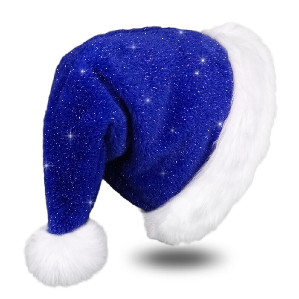 2317 Blue Sequin Santa Hat, Soft Plush Christmas Hat Adults, Velvet